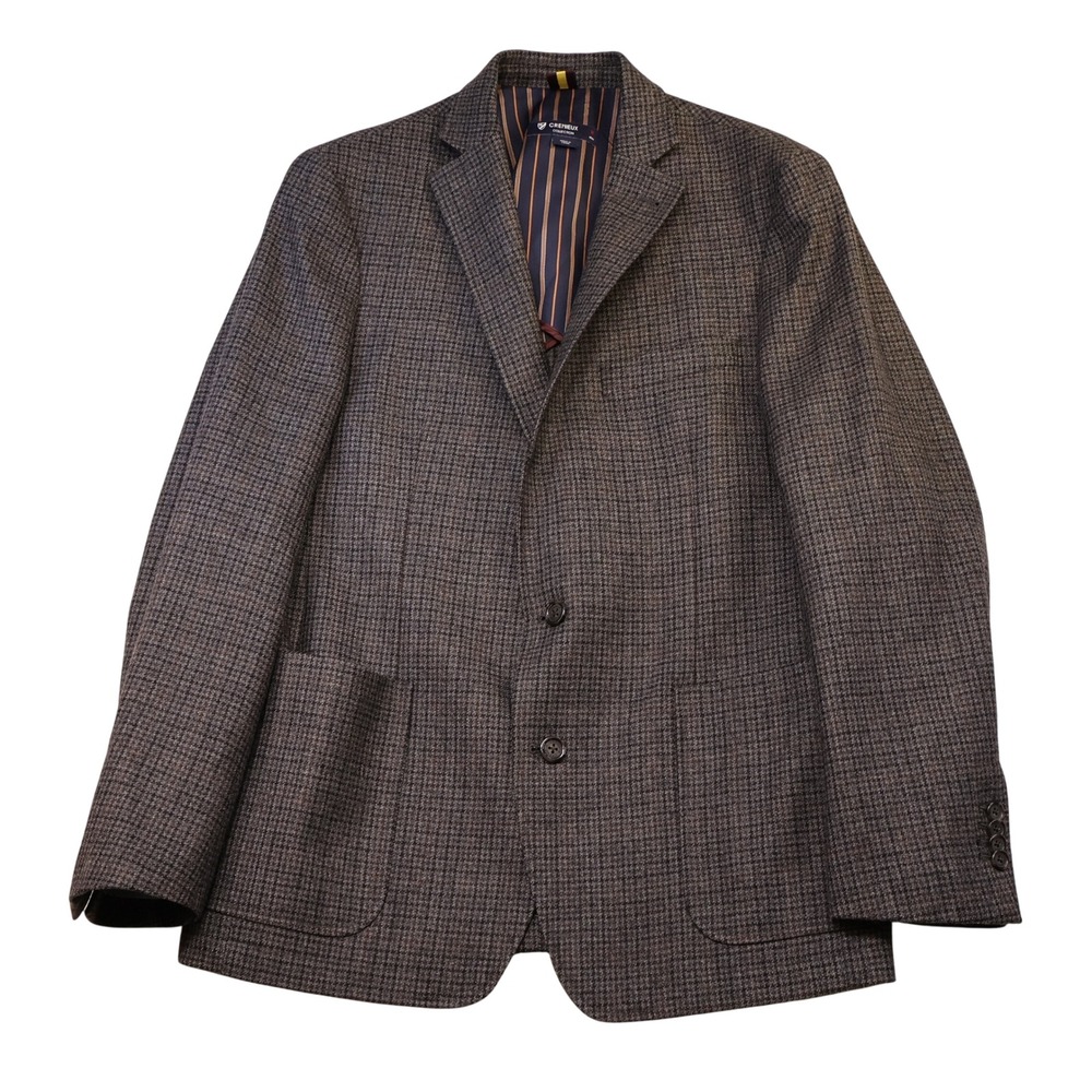 Cremieux Mens M Sport Coat Blazer Brown Grey Lambswool Houndstooth Patch Pockets
